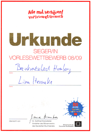 Lina Henneke: Siegerurkunde